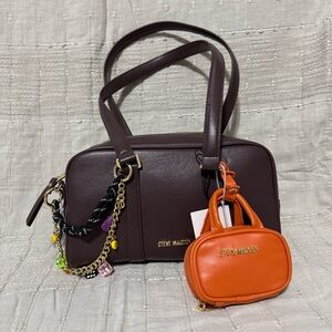 Steve Madden Bharlan Chocolate‎ Shoulder Handbag with Bold Orange Mini Purse
